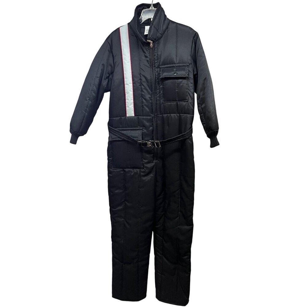 Walls Blizzard Pruf Womens Black Insulated Quilted Belt Zip Snow Suit Coveralls